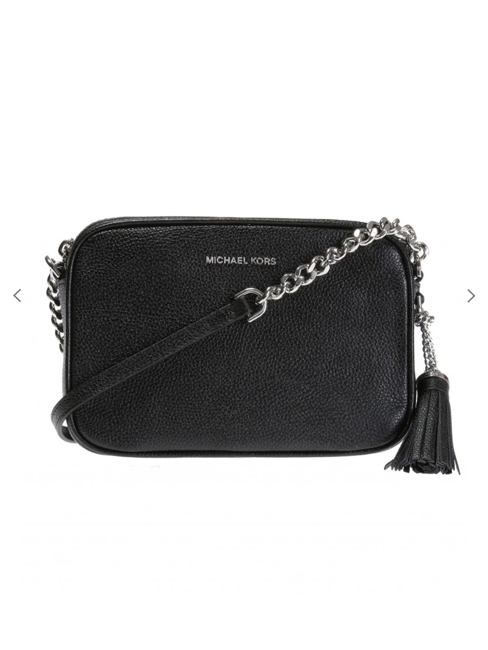Michael Kors Black Pebbled Leather Chain-Strap Crossbody with Tassel Accent